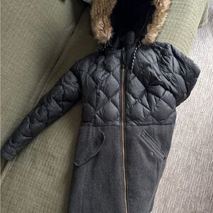 Eddie Bauer Black Quilted Coat with Fur Hood